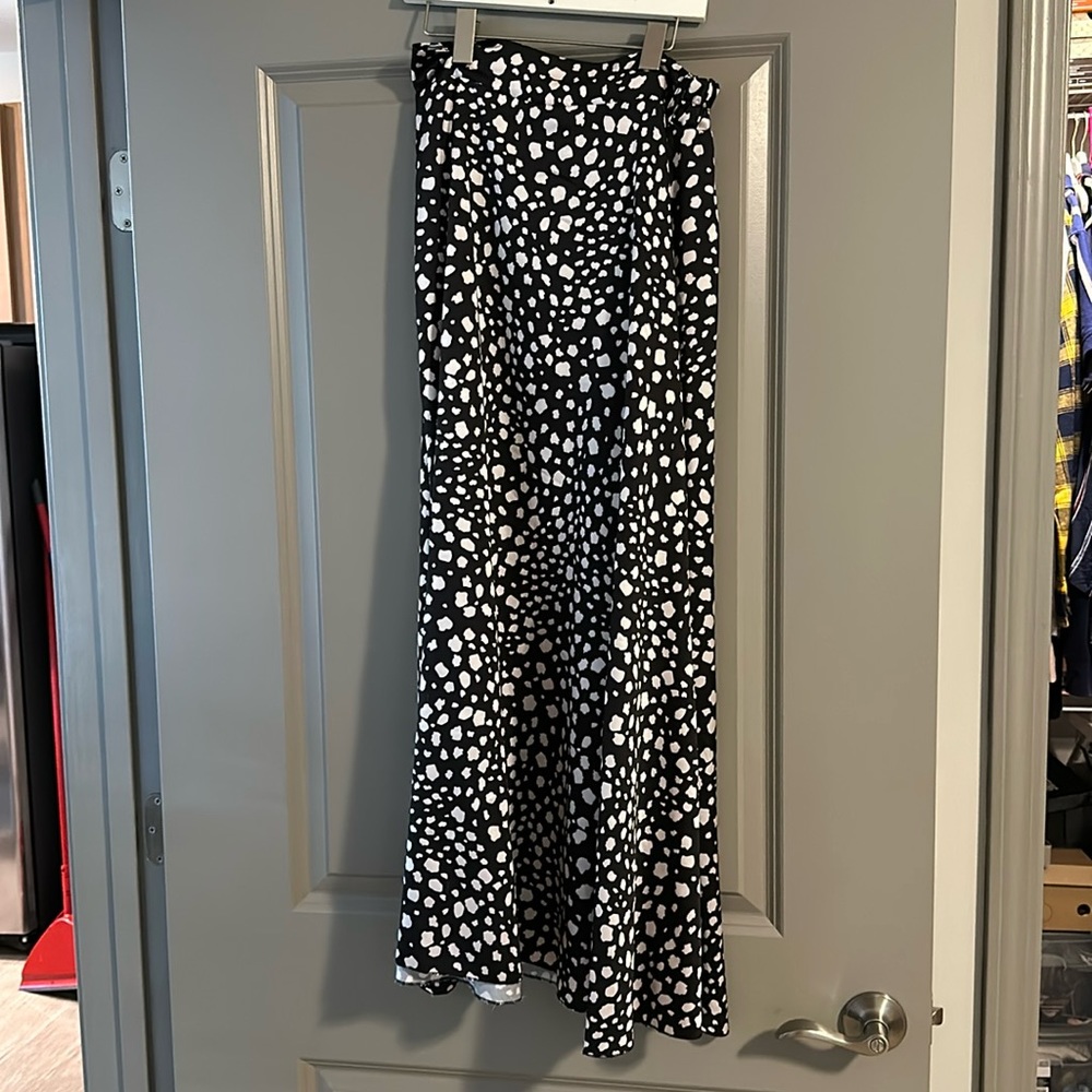 NastyGal PolkaDot Black and White Satin Maxi Skirt